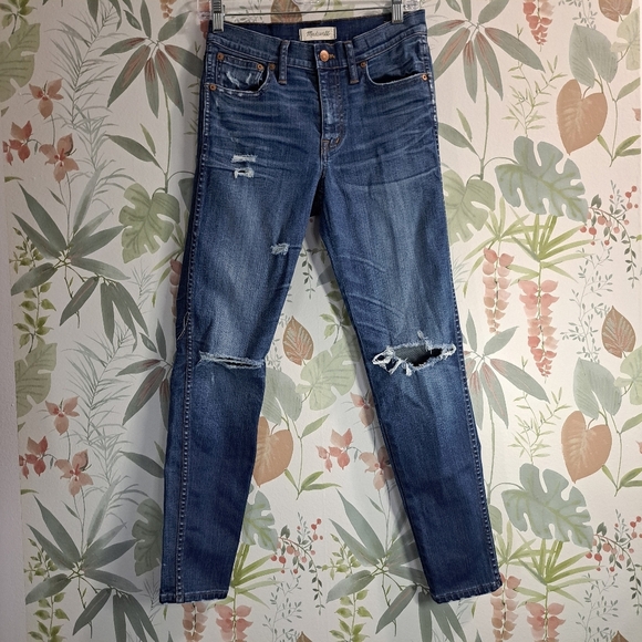 Madewell Denim - Madewell 9" High Riser Skinny Skinny Distressed Blue Jeans Size 27